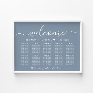 Poster Élégant Panneau de Plan de Table de Mariage Bleu P