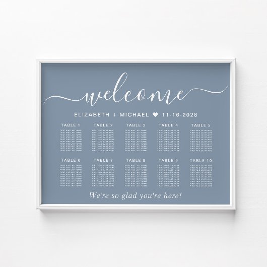 Poster Élégant Panneau de Plan de Table de Mariage Bleu P