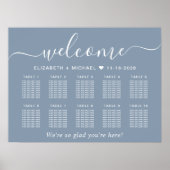 Poster Élégant Panneau de Plan de Table de Mariage Bleu P (Devant)