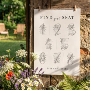 Poster Élégant Panneau de Plan de Table de Mariage Simple
