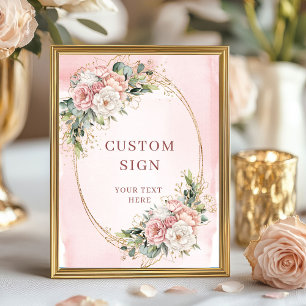 Poster Élégant Panneau Personnalisé Floral Boho Rose Gold