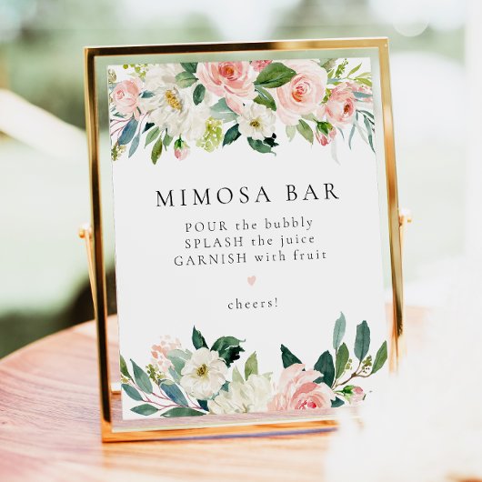 Poster Élégant panneau vert floral rose rose Mimosa Bar