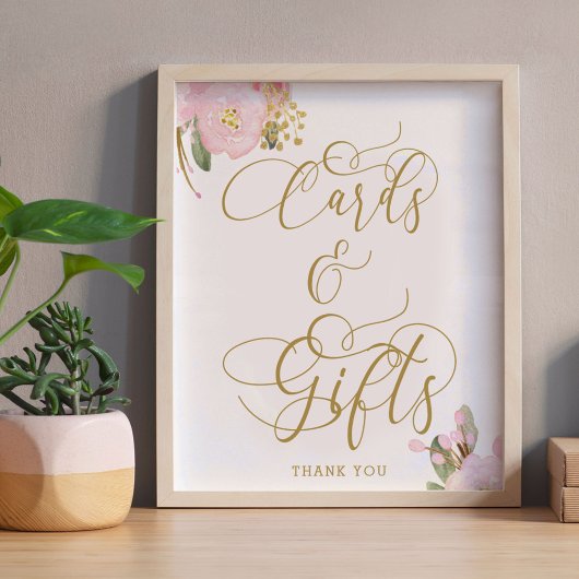 Poster Élégant Panneaux Cartes et Cadeaux Fleurs Roses et