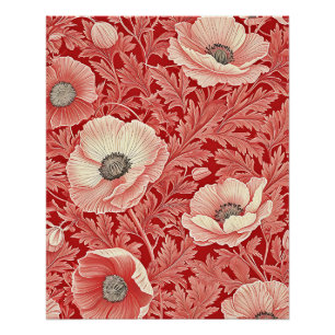 Poster Élégant Papes Rouge Rose Art Floral