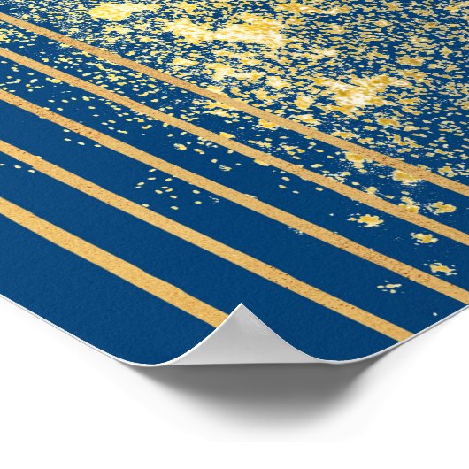 Poster Élégant papier d'affiche bleu et or rayures (Matte (Coin)