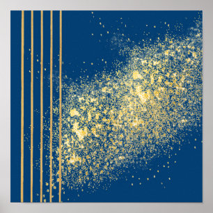 Poster Élégant papier d'affiche bleu et or rayures (Matte