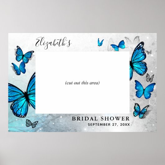 Poster Élégant Papillon Bleu et Argent Accessoire pour Ph (Devant)