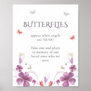 Poster Élégant Papillons Calligraphie Dans La Mémoire Amo