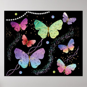Poster Élégant Papillons violets et bleus brillants