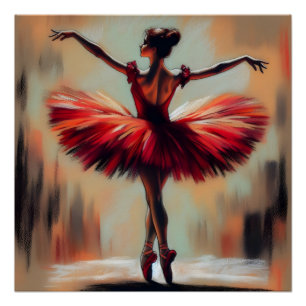 Poster Elégant Pastel Ballerina en Tutu rouge