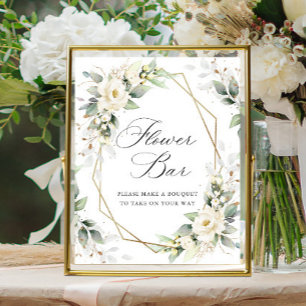 Poster Elégant Pastel Blanc Roses Eucalyptus Flower Bar