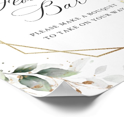 Poster Elégant Pastel Blanc Roses Eucalyptus Flower Bar (Coin)