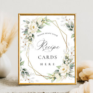 Poster Elégant Pastel blanc Roses Eucalyptus Recette Cart