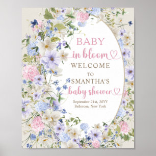 Poster Elégant pastel fleur sauvage rose bleu Accueil