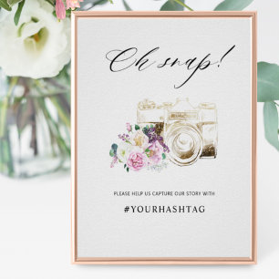 Poster Élégant Pastel Floral, Caméra Oh Snap Hashtag