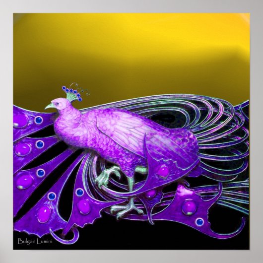POSTER ÉLÉGANT PEACOCK EN PURPLE JAUNE (Devant)
