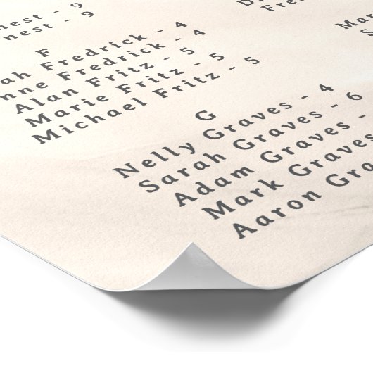 Poster Elegant Pearl Bow Alphabetical Guest Seating Chart (Coin)