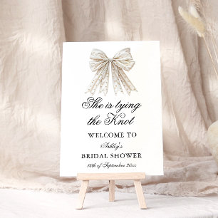 Poster Elegant Pearl Bow She's Tying the Knot Bienvenue