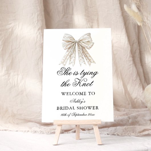 Poster Elegant Pearl Bow She's Tying the Knot Bienvenue