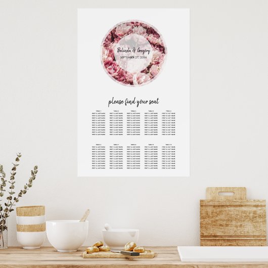 Poster Élégant Peonies roses Mariage Seonies Chart (Cuisine)