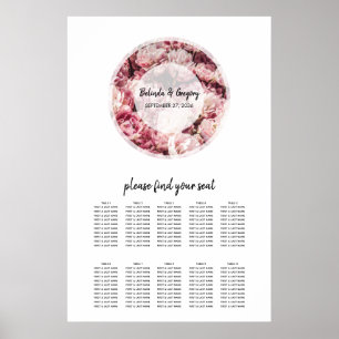 Poster Élégant Peonies roses Mariage Seonies Chart