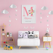 Poster Élégant Personnalisable Rose Floral Monogramme Ini