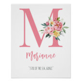 Poster Élégant Personnalisable Rose Floral Monogramme Ini (Devant)