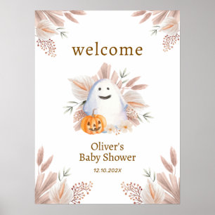 Poster Elégant Petit Boo Boho Ghost Baby shower Bienvenue