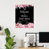 Poster Elegant Pink and Silver Flowers Sweet Sixteen (Bureau à domicile)