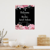 Poster Elegant Pink and Silver Flowers Sweet Sixteen (Cuisine)