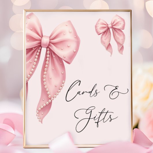 Poster Elegant Pink Bow Baby Shower Cards and Gifts