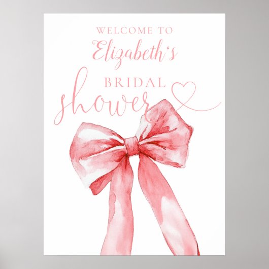 Poster Elegant Pink Bow Bridal Shower Welcome Sign (Devant)