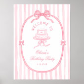 Poster Elegant Pink Bow Girl Birthday Welcome (Devant)