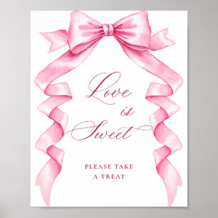 Poster Élégant Pink Bow Love is Sweet Mariage Sign