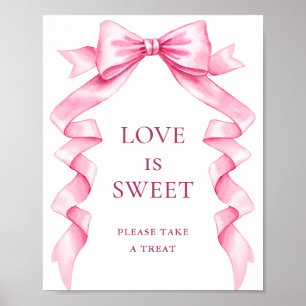 Poster Élégant Pink Bow Love is Sweet Mariage Sign