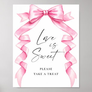Poster Élégant Pink Bow Love is Sweet Mariage Sign