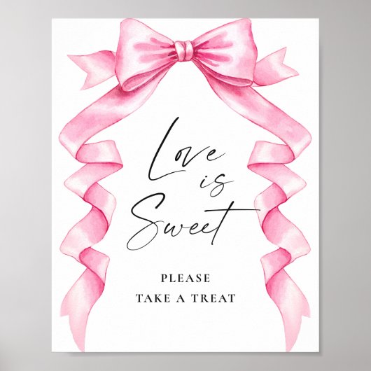 Poster Élégant Pink Bow Love is Sweet Mariage Sign (Devant)
