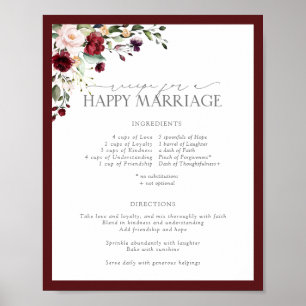 Poster Elegant Pink Floral Recipe for a Happy Marriage