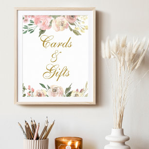 Poster Elégant Pink Gold Floral Cartes de Mariage & Cadea