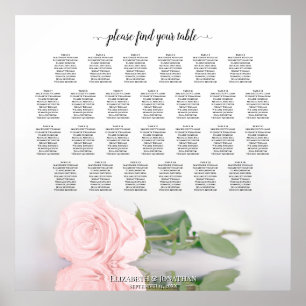 Poster Elegant Pink Rose 26 Table Wedding Seating Chart