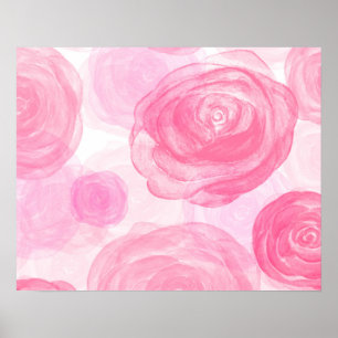 Poster Elegant Pink Roses Watercolor Floral Pattern  