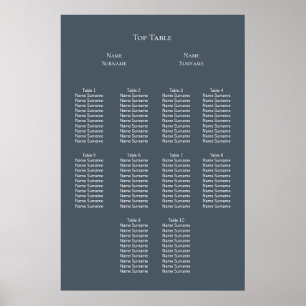 Poster Elégant plan de siège Mariage bleu et blanc
