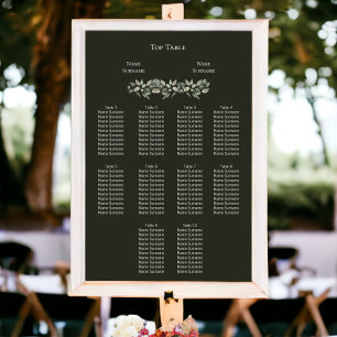 Poster Élégant plan de siège Mariage de feuillage vert
