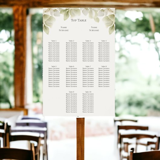 Poster Élégant plan de siège Mariage de feuillage vert