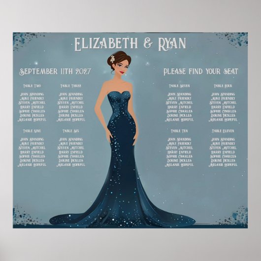 Poster Élégant plan de table de mariage (Devant)