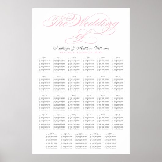 Poster Élégant Plan de Table de Mariage en Calligraphie R (Devant)