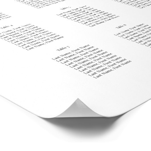 Poster élégant plan de table partie/mariage (Coin)