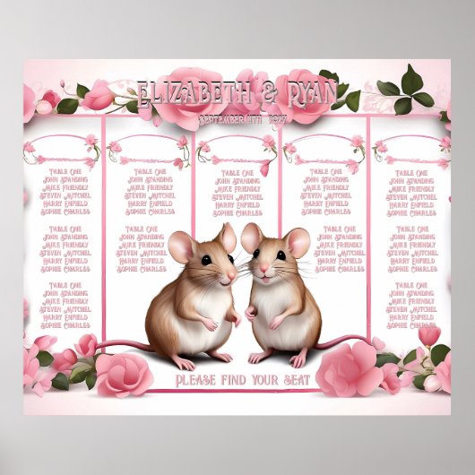 Poster Élégant plan de table Rose Mariage rose (Devant)