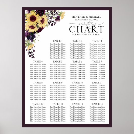 Poster Elégant Plum Purple Sunflower Réception Siège (Devant)