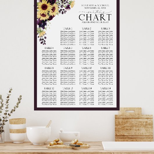 Poster Elégant Plum Purple Sunflower Réception Siège (Cuisine)